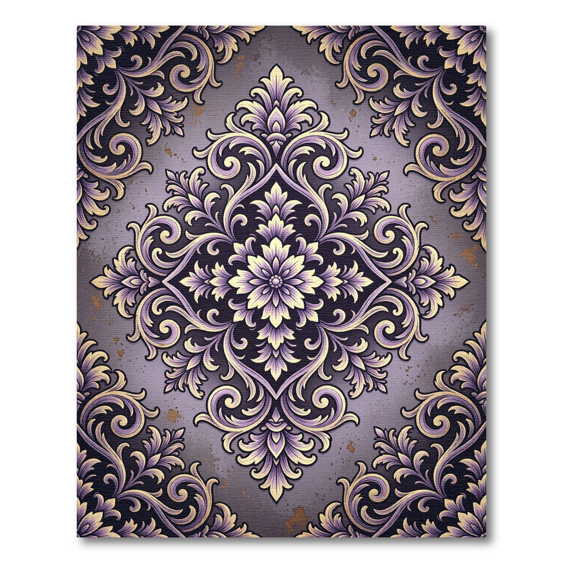 Elegant Violet Gold Floral Damask Rug