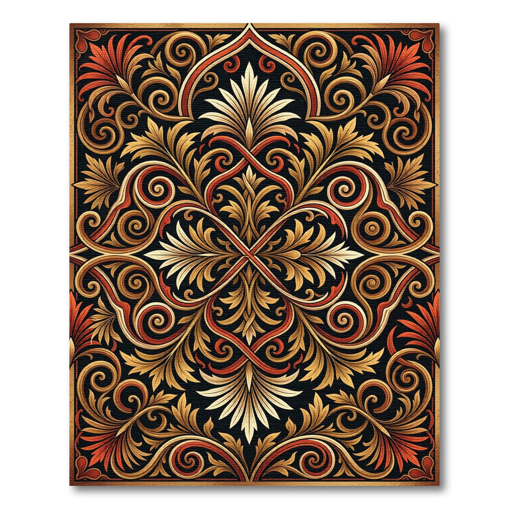 Elegant Golden Scroll Damask Art Rug