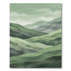 Ethereal Sage Green Layered Mountain Landscape Rug