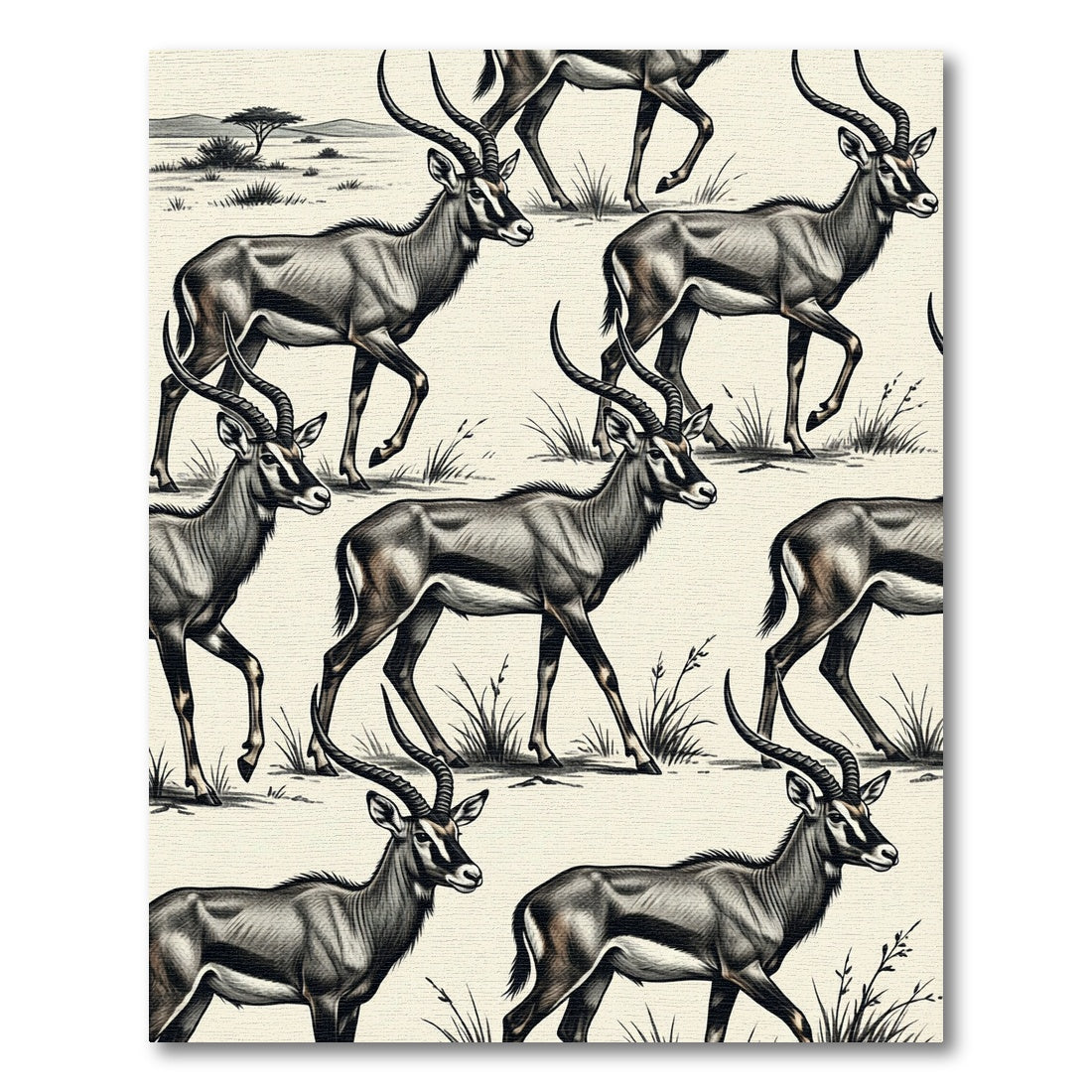Safari Antelope Herd Neutral Earth Tone Rug