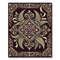 Elegant Burgundy Rose Gold Fern Medallion Rug