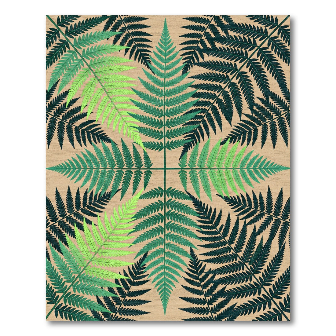 Green Fern Foliage Pattern Rug
