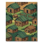 Isometric Green Forest Cabin Village Rug