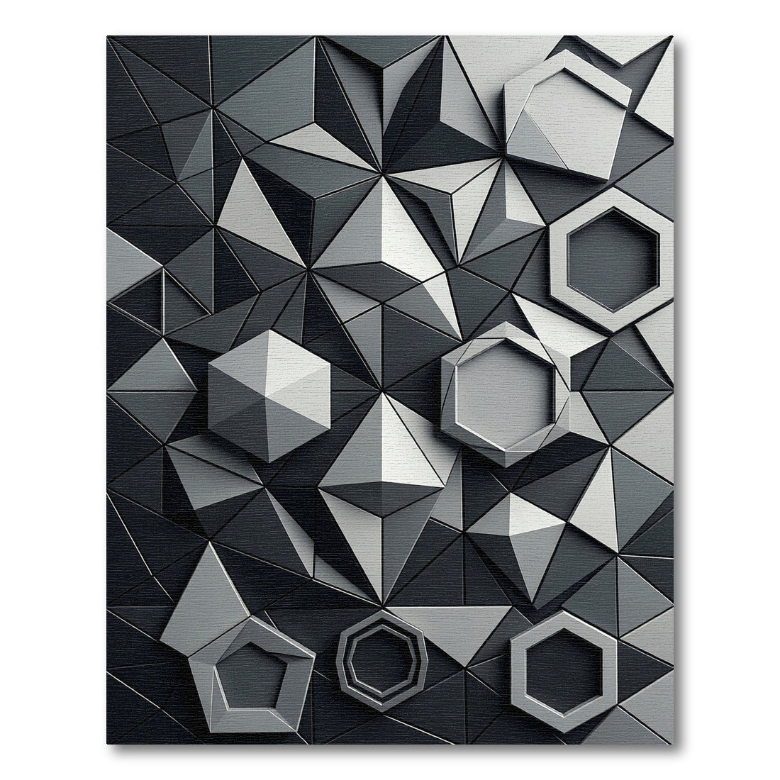 Monochromatic Geometric Hexagon Prism Mosaic Rug
