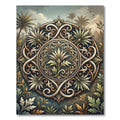 Ornate Golden Tropical Leaf Medallion Rug