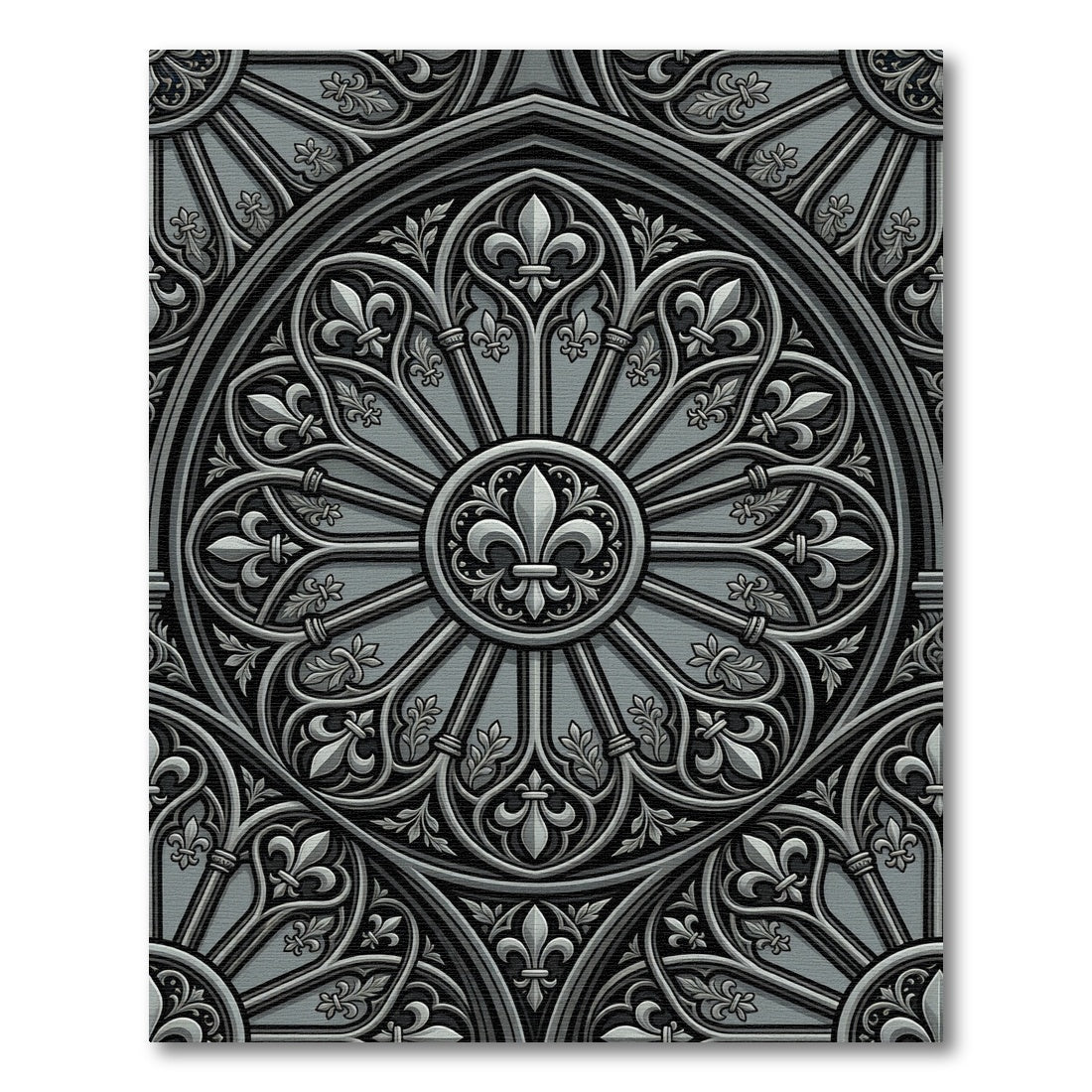 Gothic Charcoal Fleur de Lis Medallion Rug
