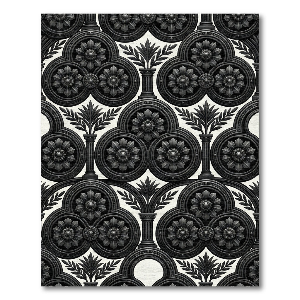 Ornate Black Floral Archway Rug