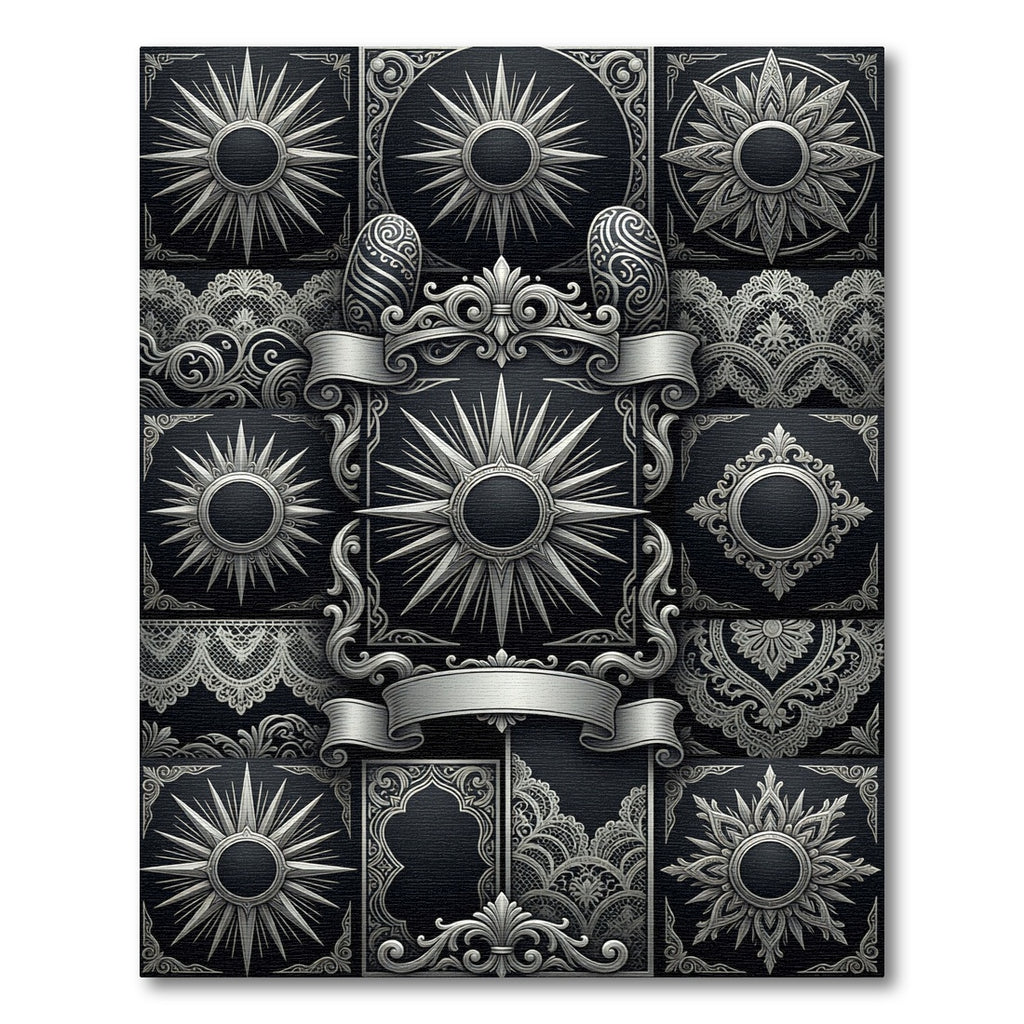 Ornate Silver Sunburst Lace Medallion Rug