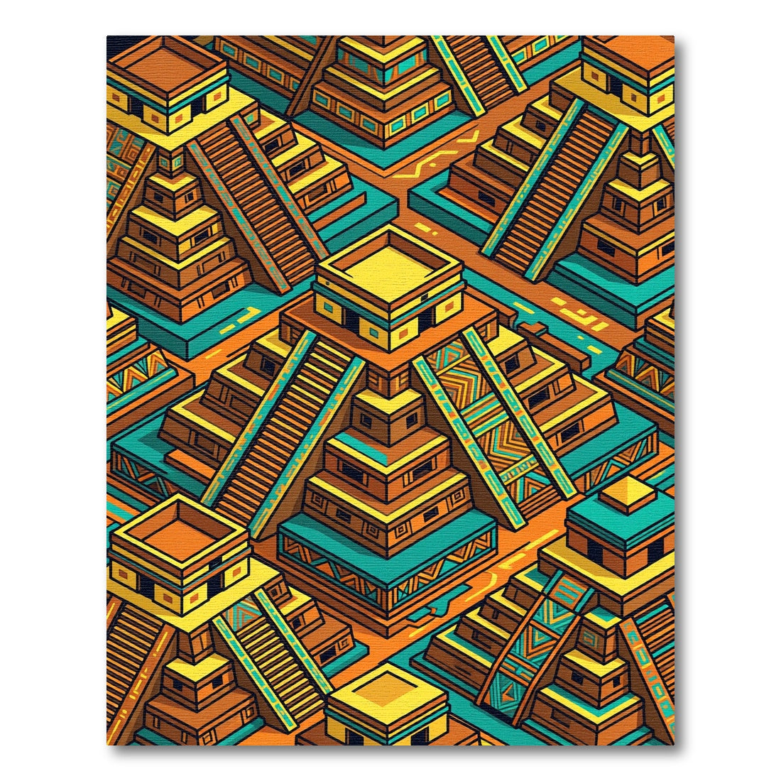 Vibrant Aztec Geometric Step Pyramid Rug