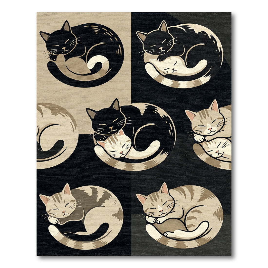 Charming Sleeping Cats Monochrome Art Rug