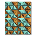 Geometric Teal and Copper 3D Pyramid Rug