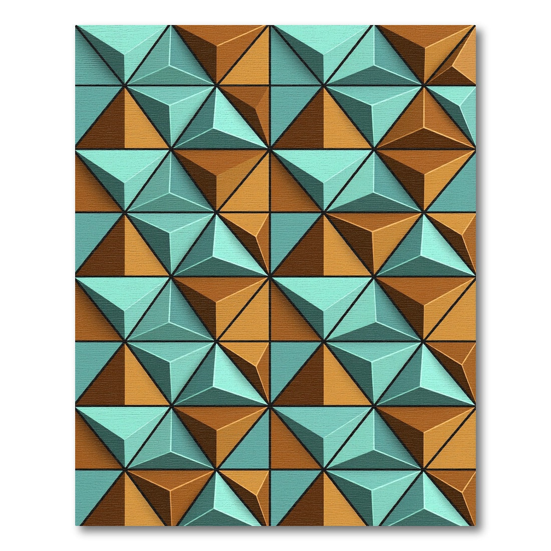 Geometric Teal and Copper 3D Pyramid Rug