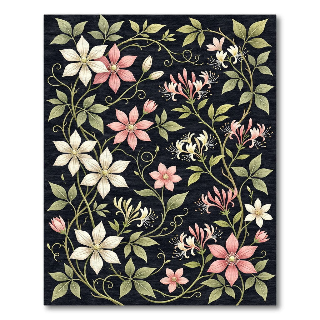 Pink White Floral Vine Garden Rug