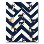 Navy Chevron Corgi Geometric Illustration Rug