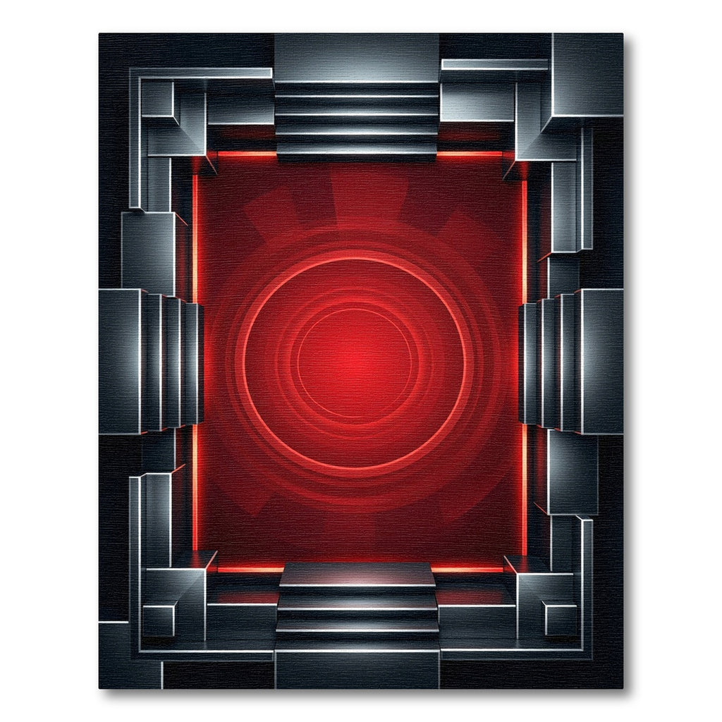 Futuristic Red Concentric Circles Geometric Display Rug