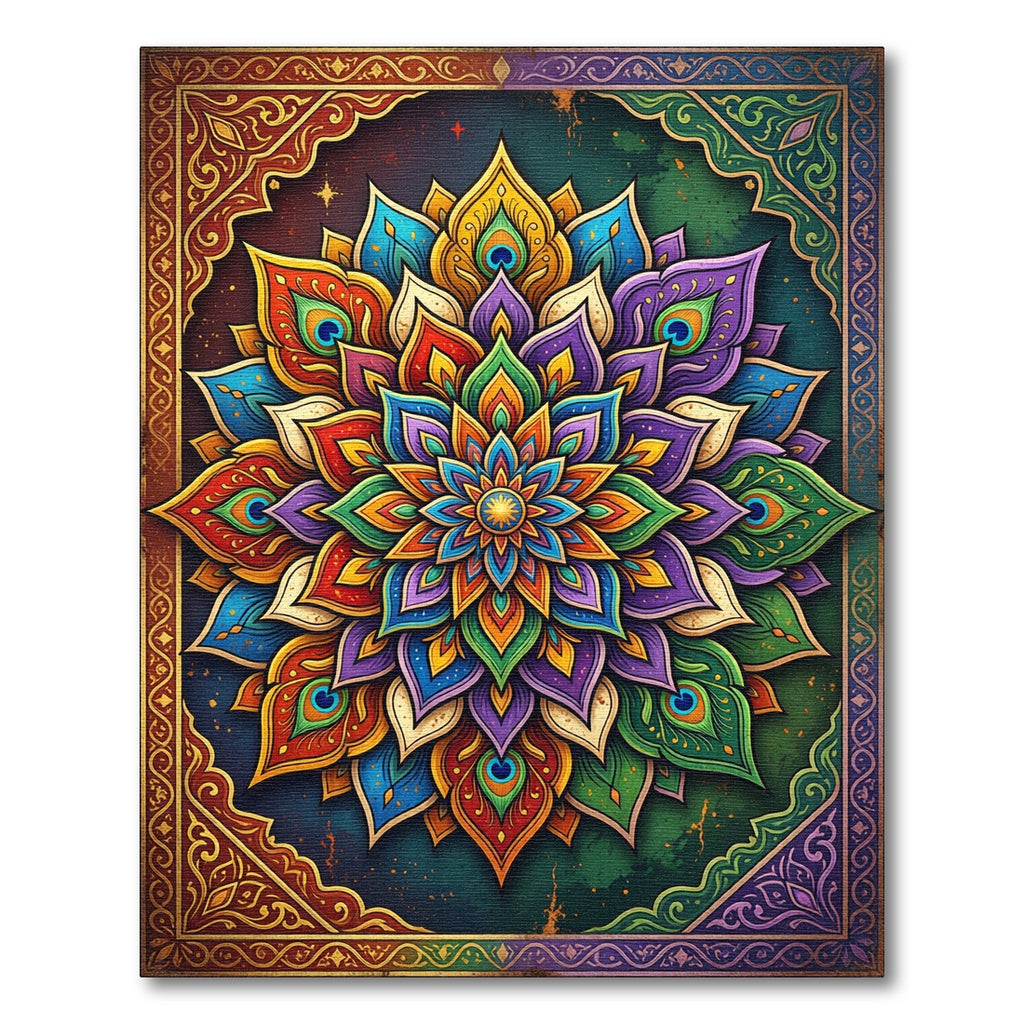 Vibrant Peacock Mandala Medallion Rug