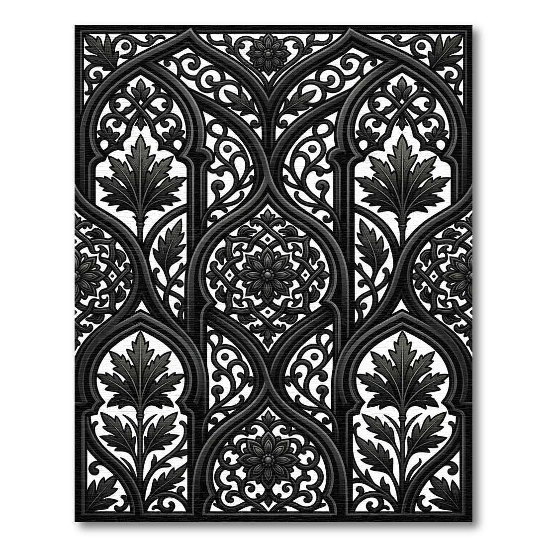 Ornate Charcoal Gothic Arch Filigree Rug