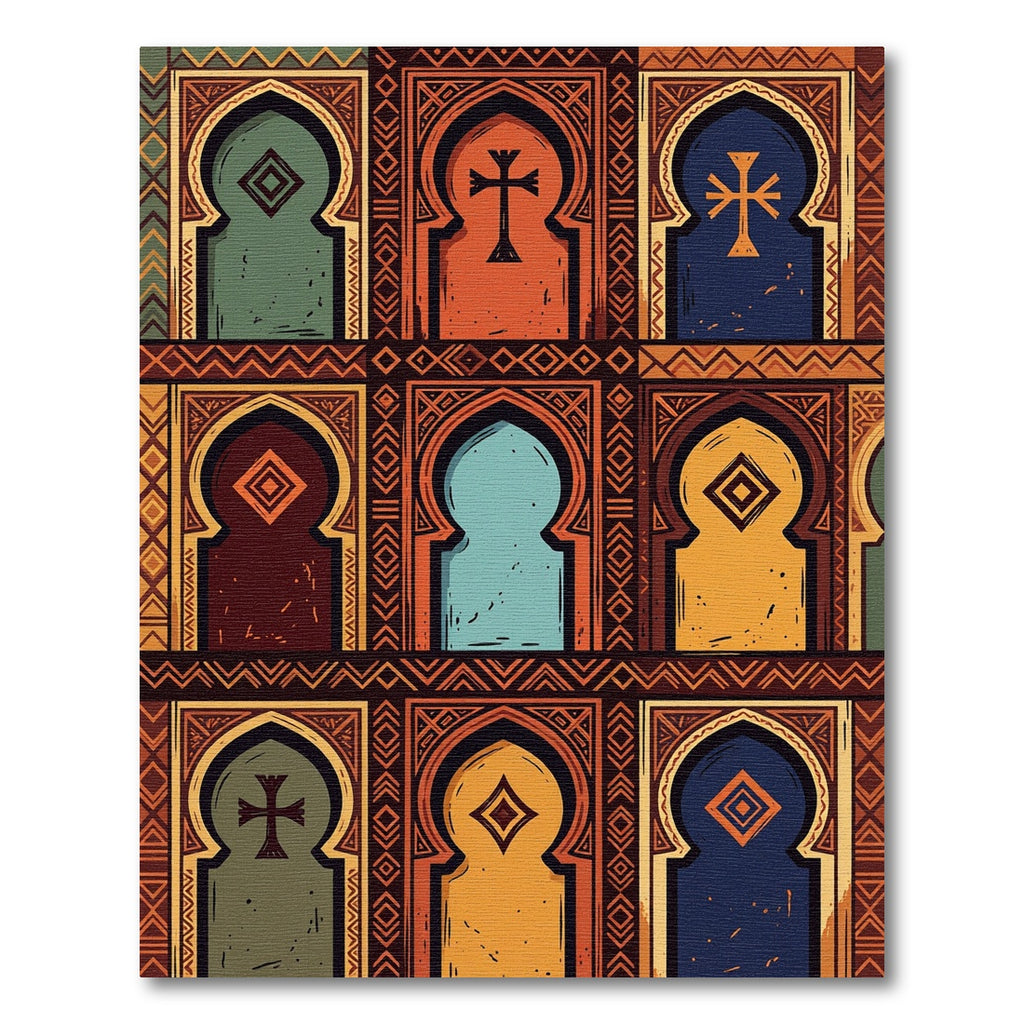 Arched Terracotta Blue Medallion Cross Rug