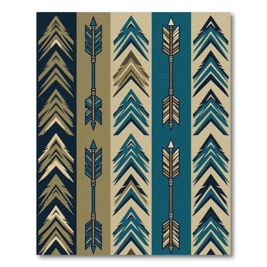 Earthy Teal Geometric Arrow Striped Rug