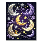 Whimsical Celestial Crescent Moon Starry Night Rug