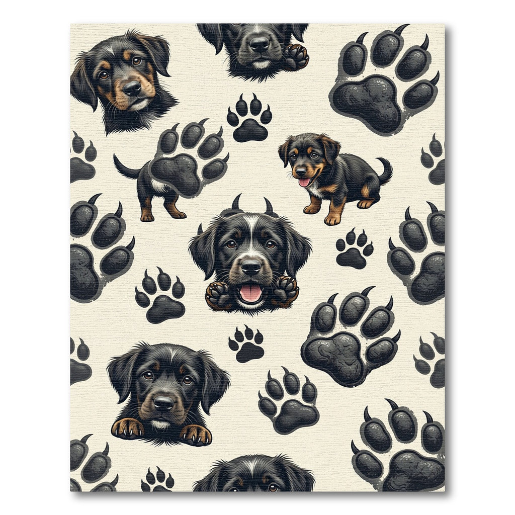 Playful Puppy Paw Cream Accent Rug