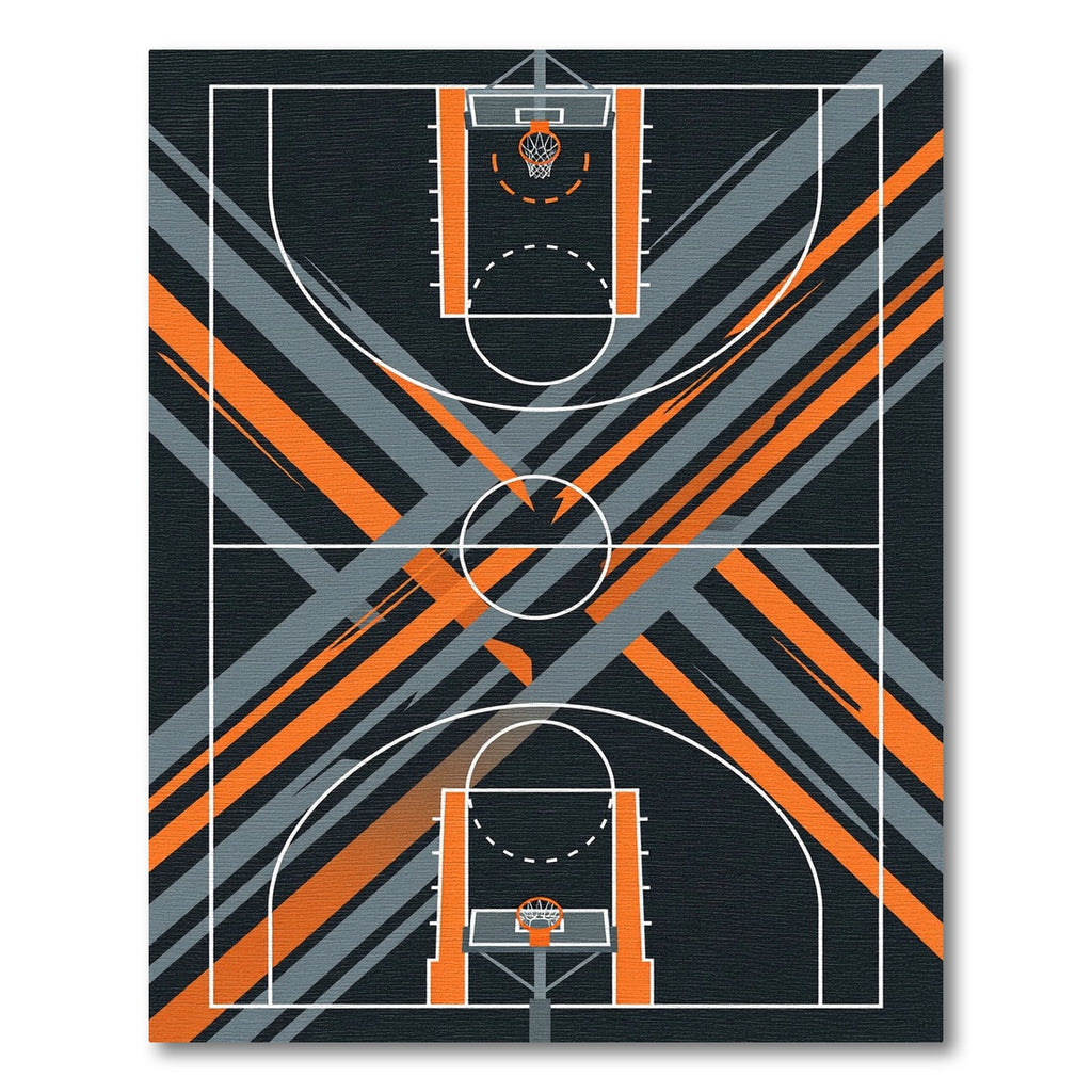 Modern Abstract Basketball Court Gray and Orange Rug
