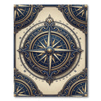 Golden Nautical Compass Navy Medallion Rug