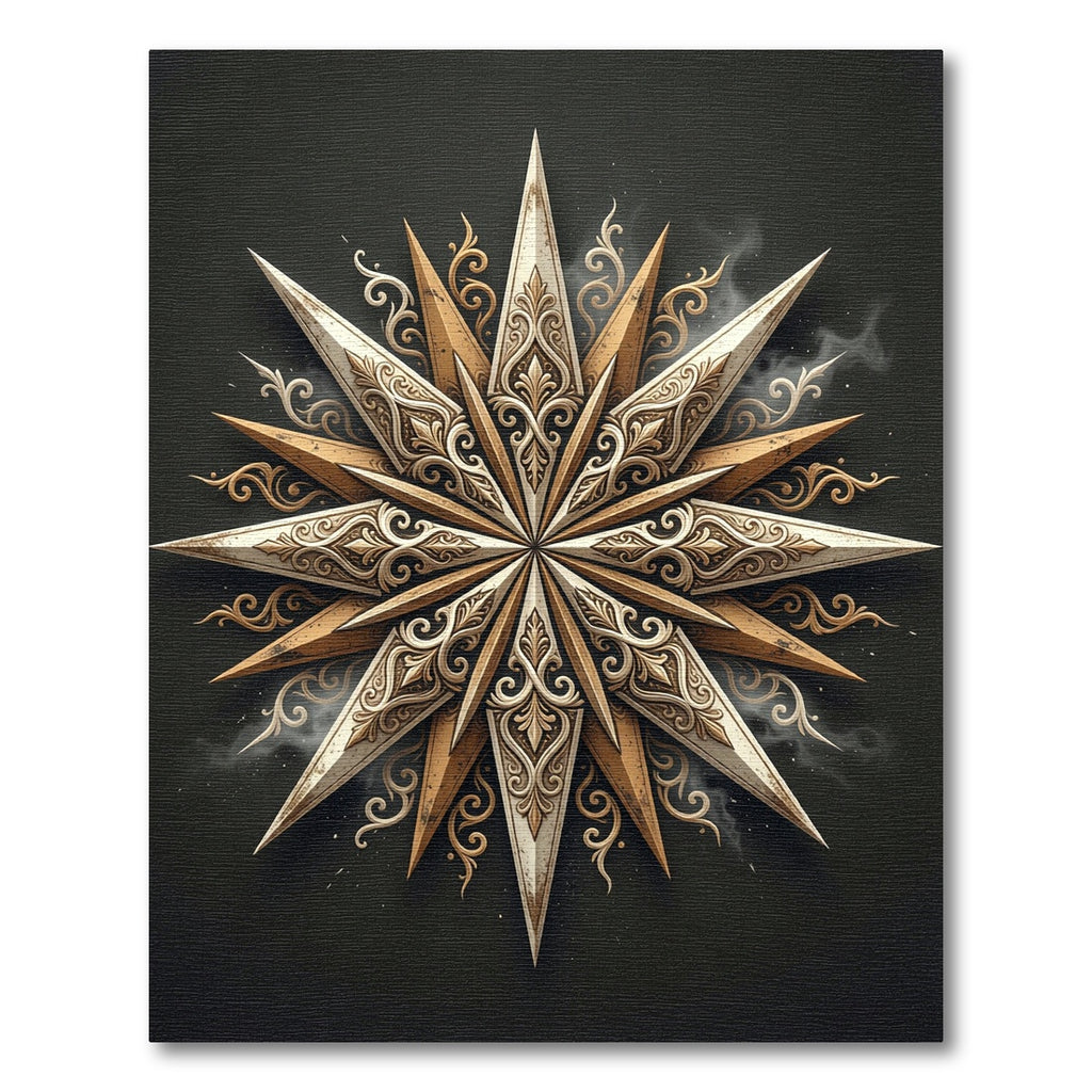 Ornate Golden Starburst Filigree Compass Rug