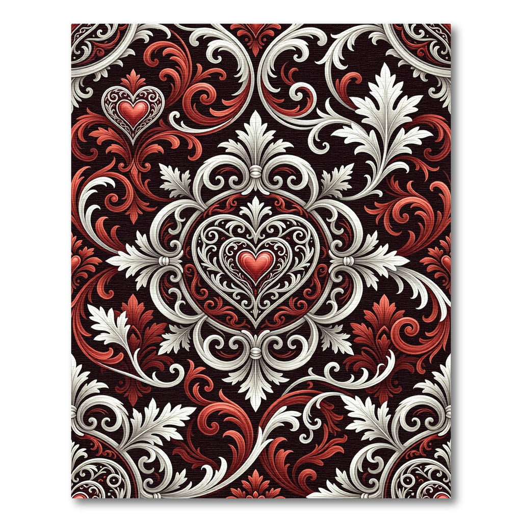 Gothic Crimson Heart Damask Rug