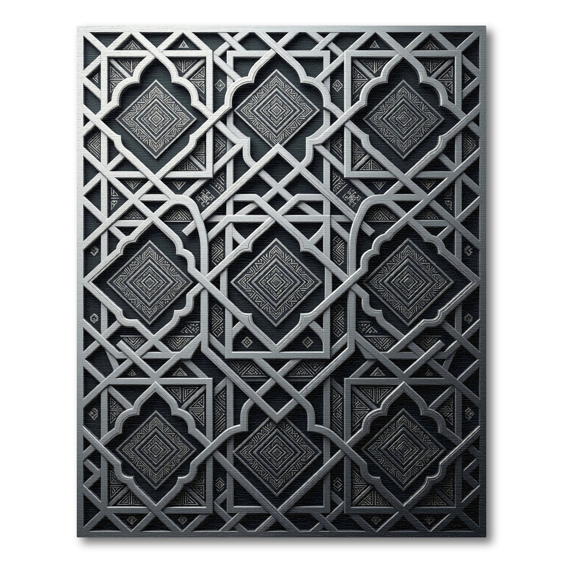 Metallic Silver Geometric Filigree Art Rug