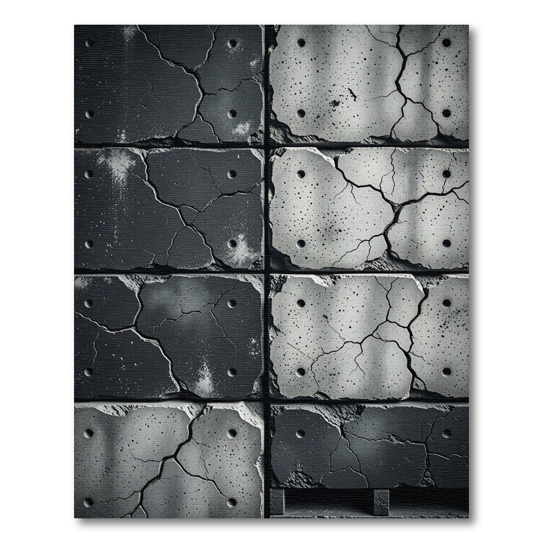Grayscale Cracked Concrete Blocks Rug