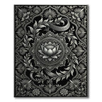 Monochromatic Silver Floral Lotus Medallion Rug