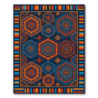Vibrant Orange and Blue Hexagon Geometric Rug