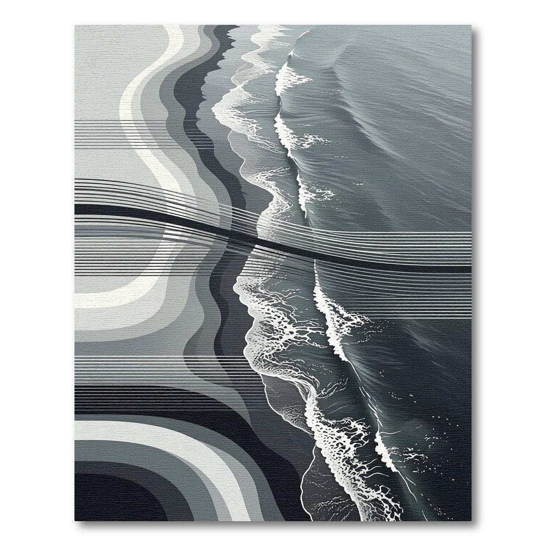 Minimalist Monochrome Abstract Ocean Wave Rug