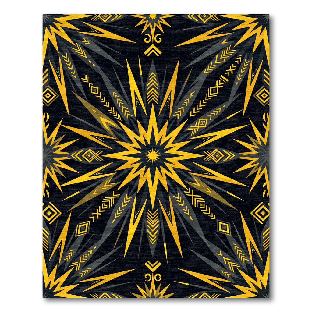 Geometric Gold Black Radiant Starburst Rug