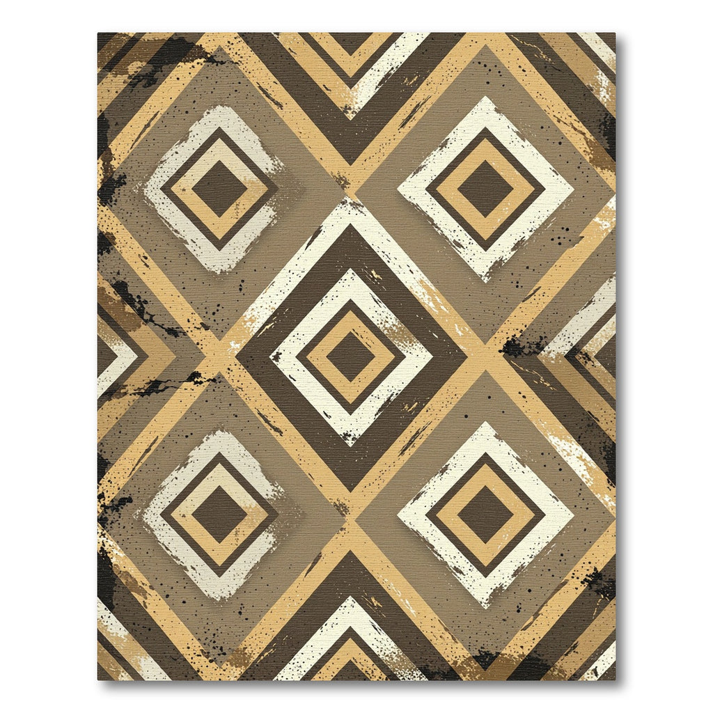 Distressed Earthy Brown Geometric Diamond Rug