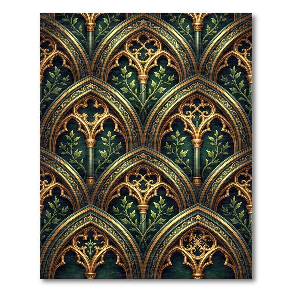 Gilded Gothic Arch Emerald Botanical Rug