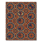 Ornate Royal Blue Crimson Octagonal Medallion Rug