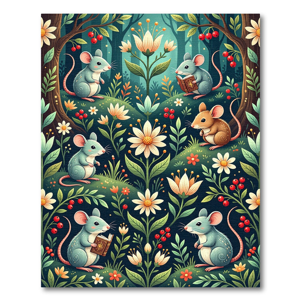 Whimsical Forest Mouse Floral Tale Rug