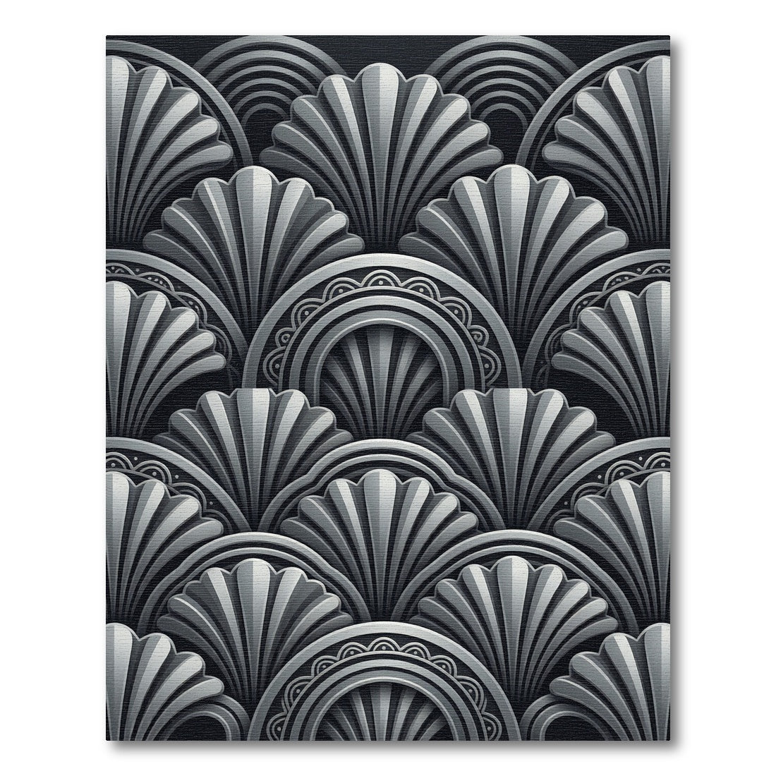 Sophisticated Silver Art Deco Fan Rug