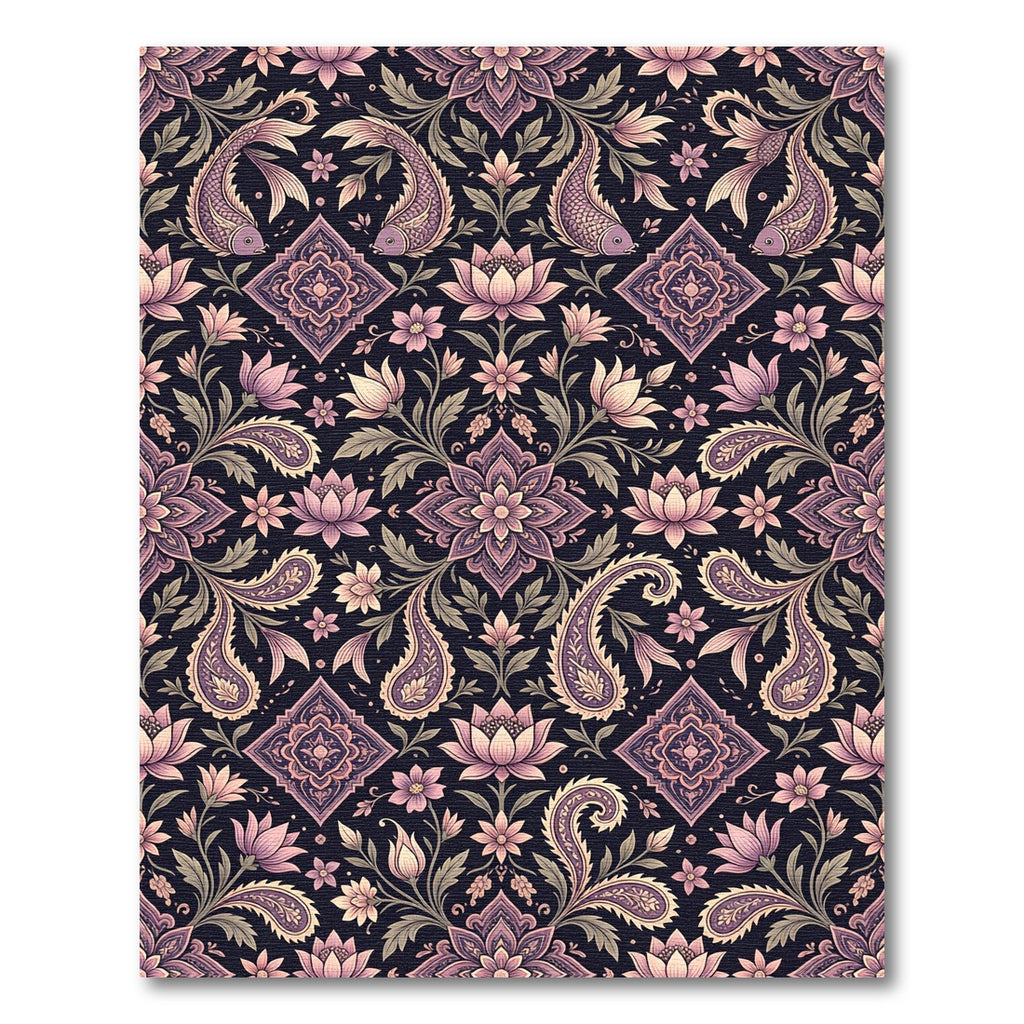 Amethyst Paisley Fish Floral Arrangement Rug