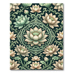 Elegant Lotus Floral Sage Dark Medallion Rug