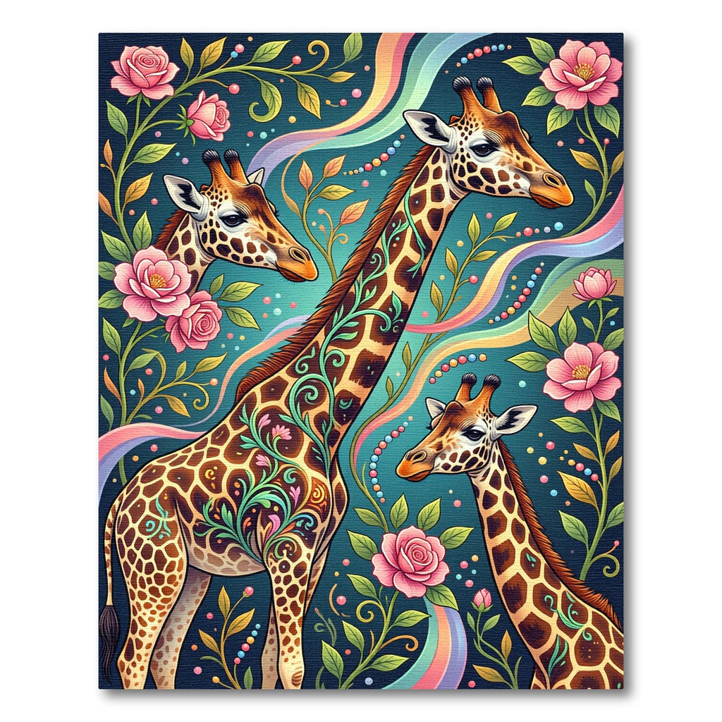 Whimsical Giraffe Floral Rainbow Art Rug