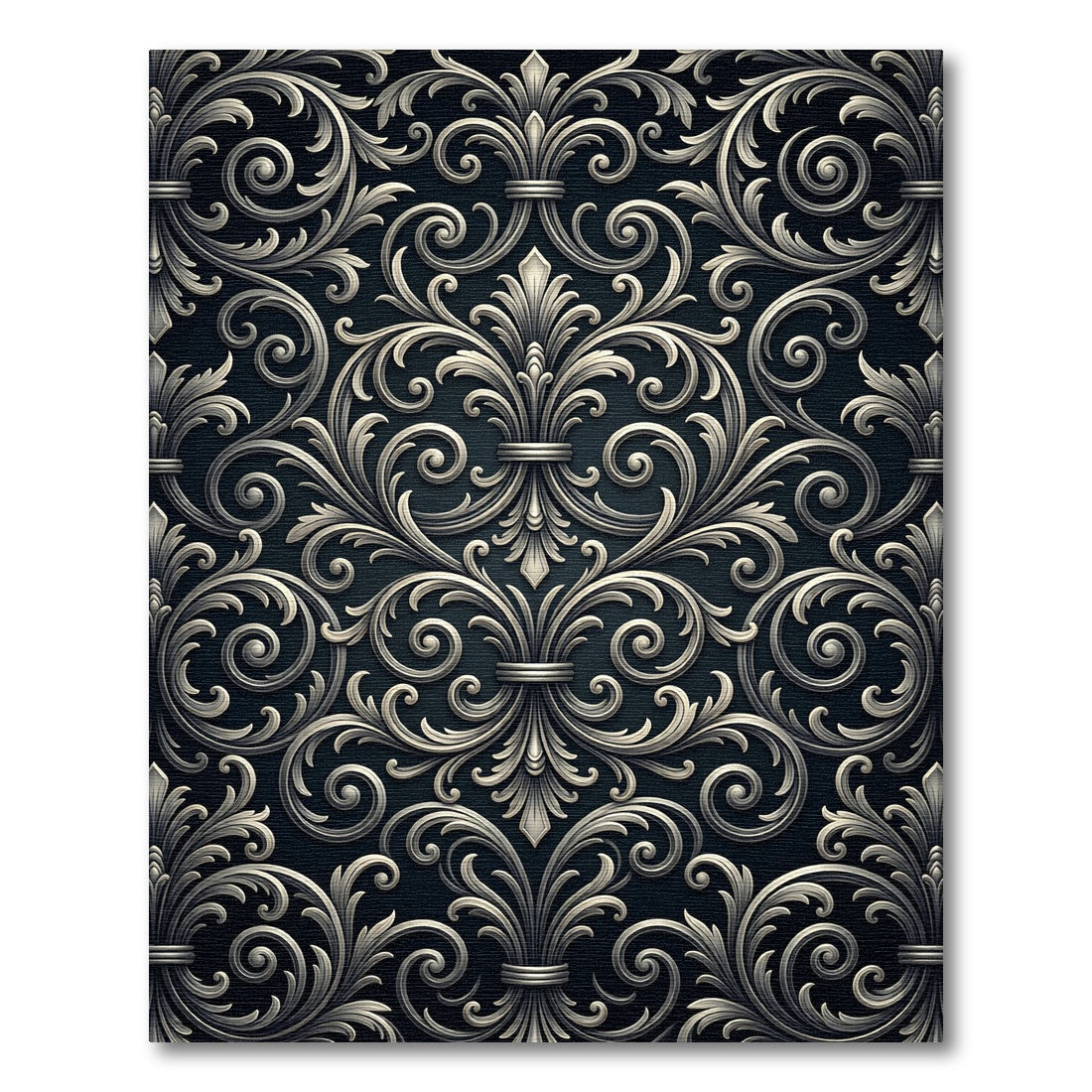 Antique Silver Scrollwork Floral Rug