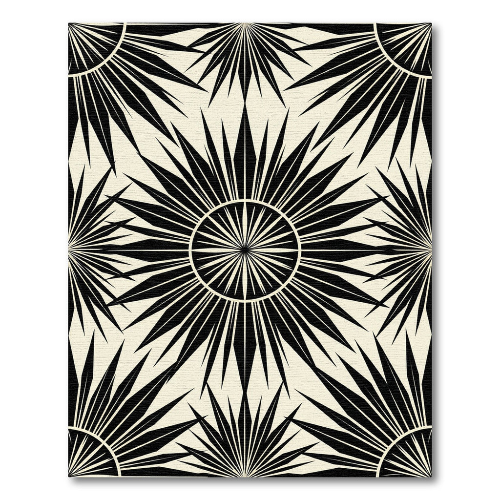 Black Sunburst Rays Cream Rug