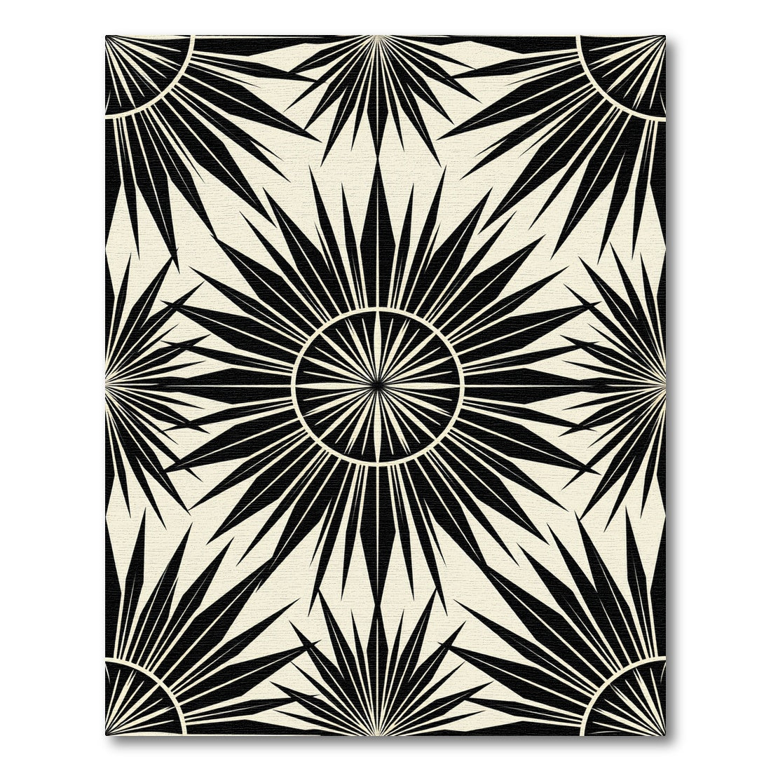 Black Sunburst Rays Cream Rug