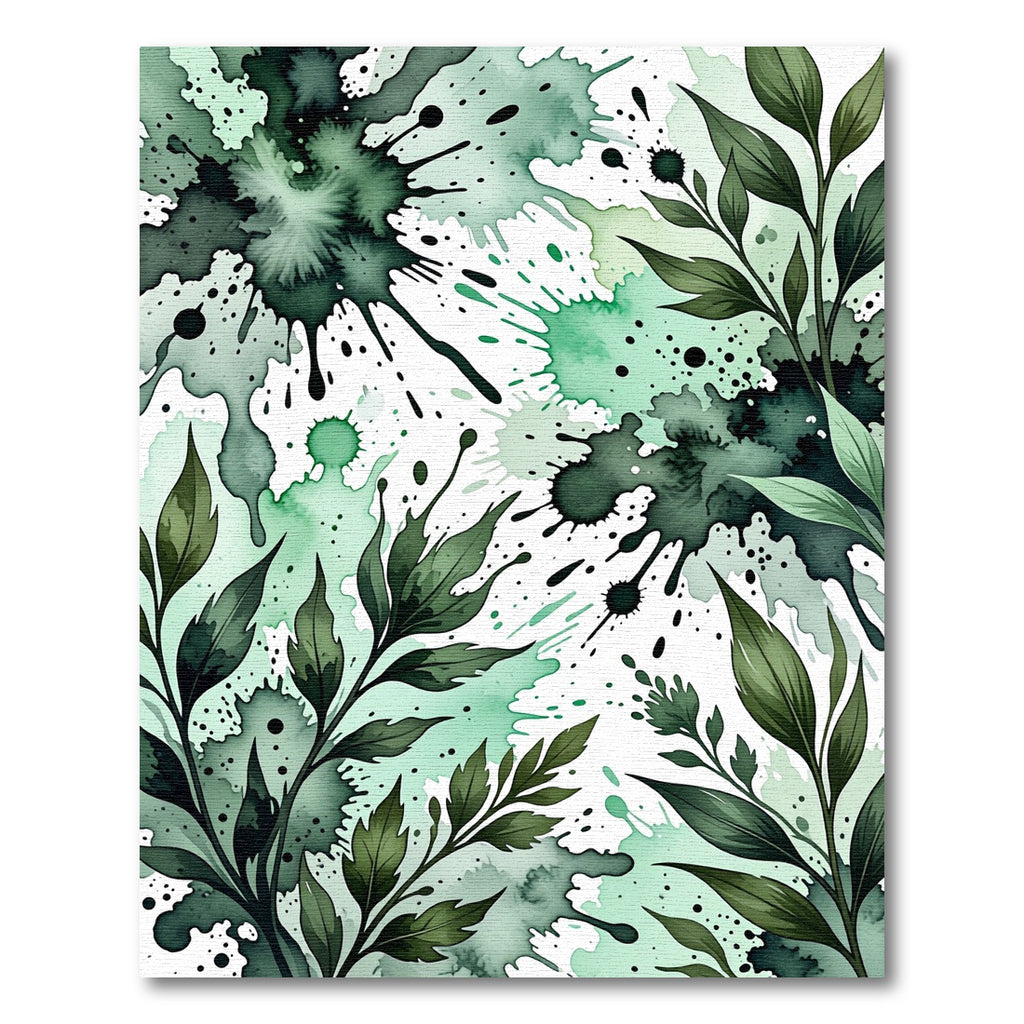 Emerald Botanical Watercolor Ink Splash Rug