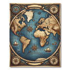 Vintage Nautical World Map Illustration Rug