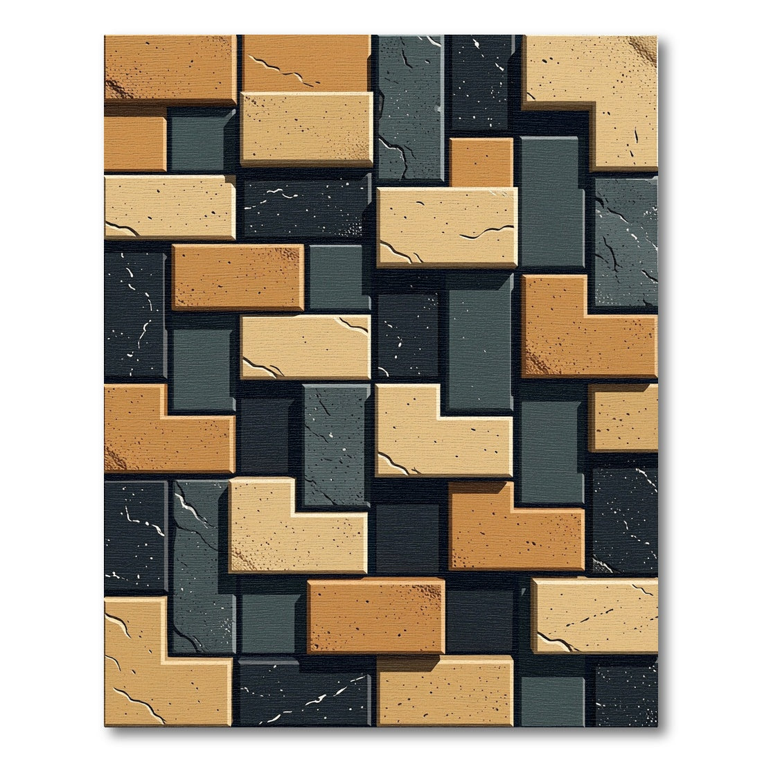 Textured Brickwork Geometric Brown Gray Rug