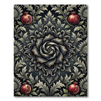 Dark Pomegranate Floral Bloom Medallion Rug